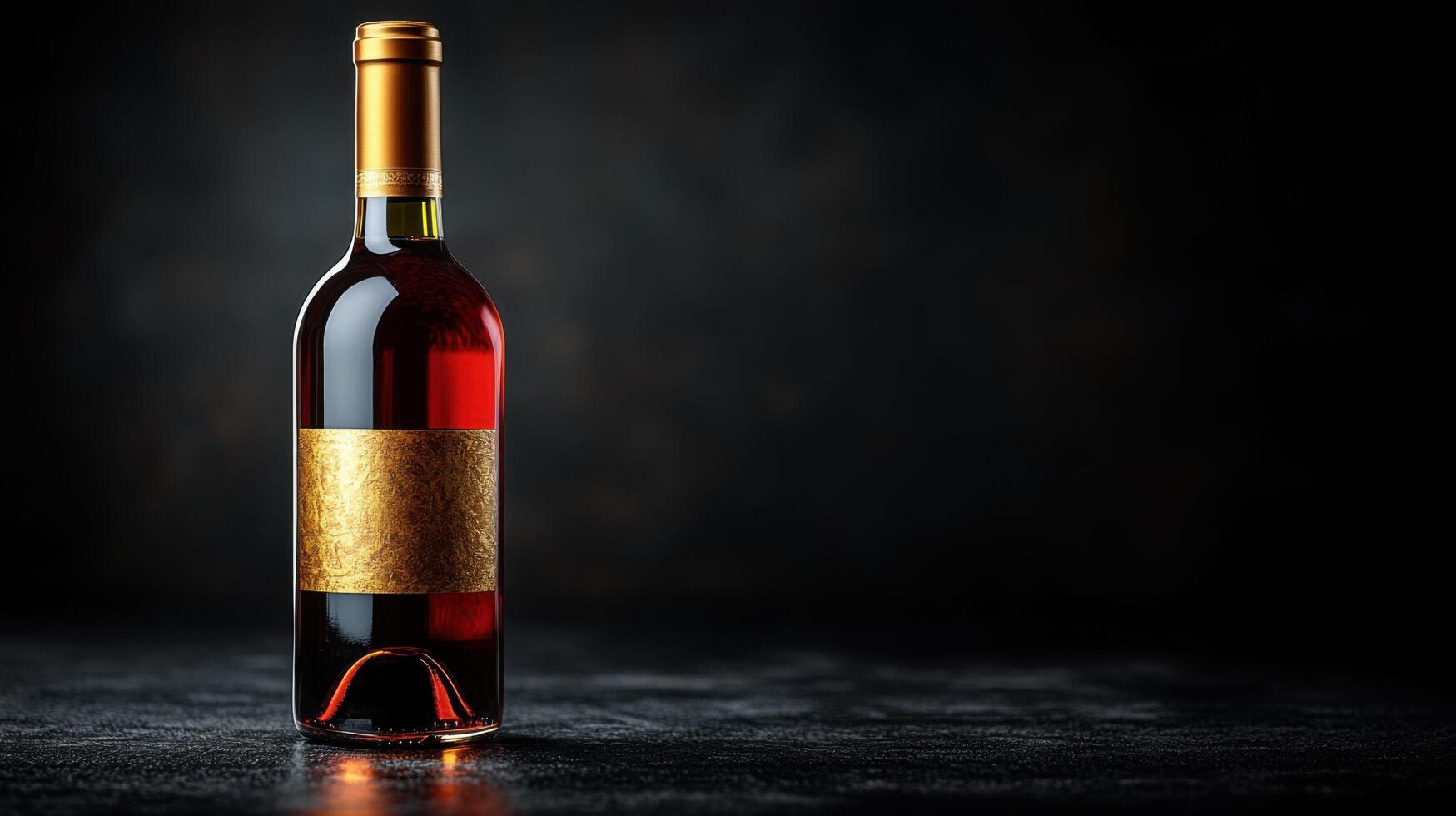 Elegant red wine bottle with a blank label showcased against a dark backdrop for a sophisticated setting photo