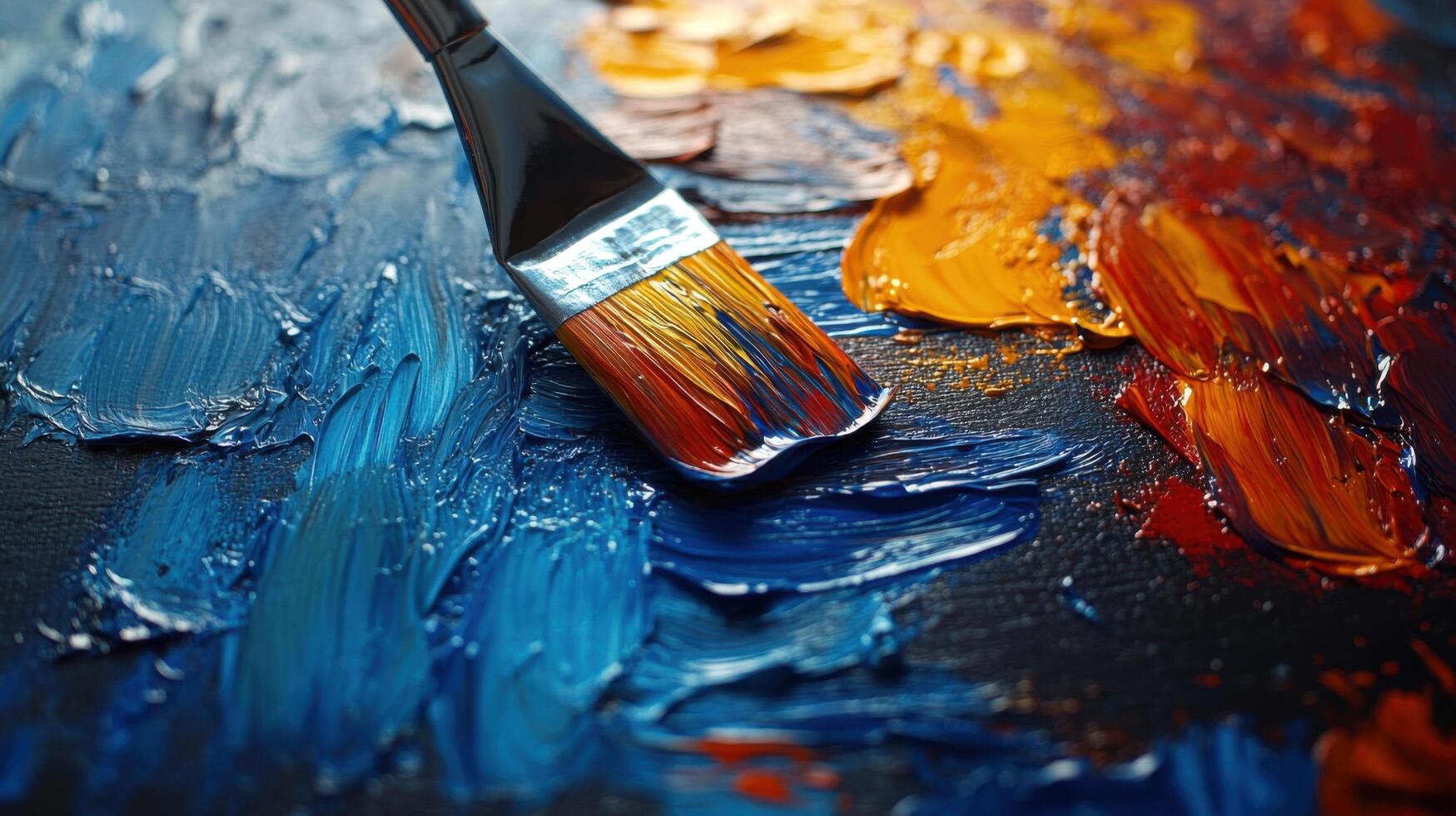 Vibrant palette with brush capturing the essence of creativity in an art studio environment photo