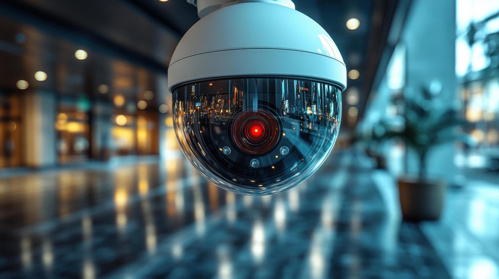 Surveillance camera captures activity in a modern indoor space during the day photo