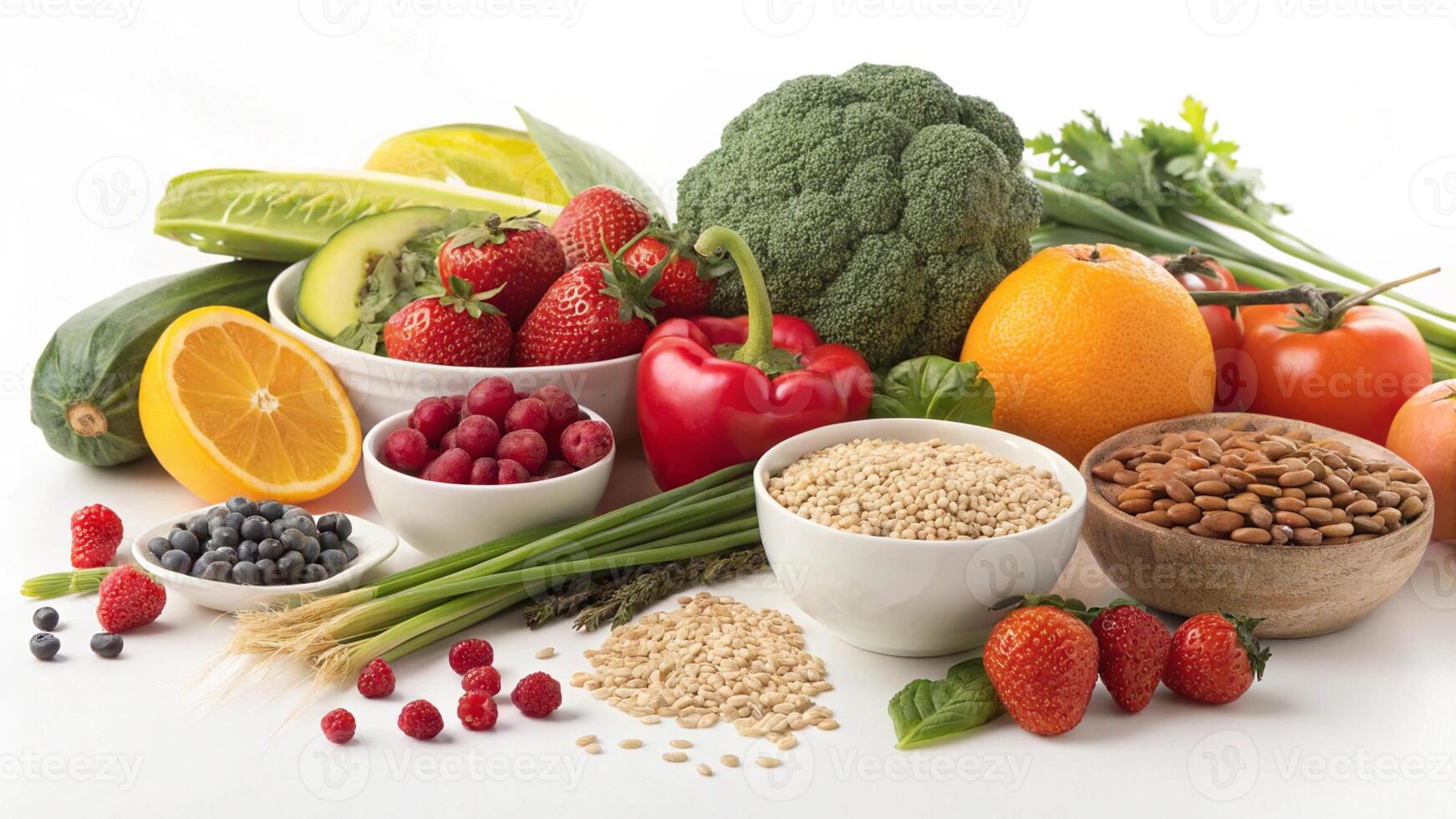 Assortment of fresh organic fruits and vegetables for a healthy diet photo