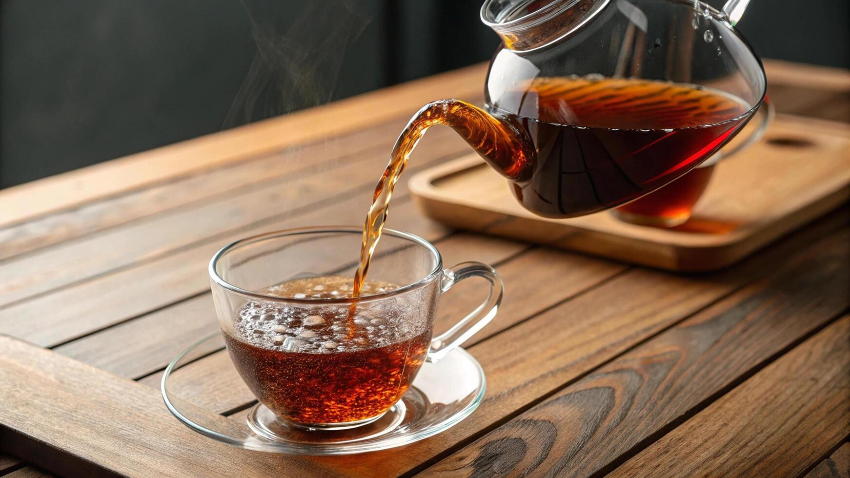 Tea Served in Glass Cup on Rustic Wooden Table photo