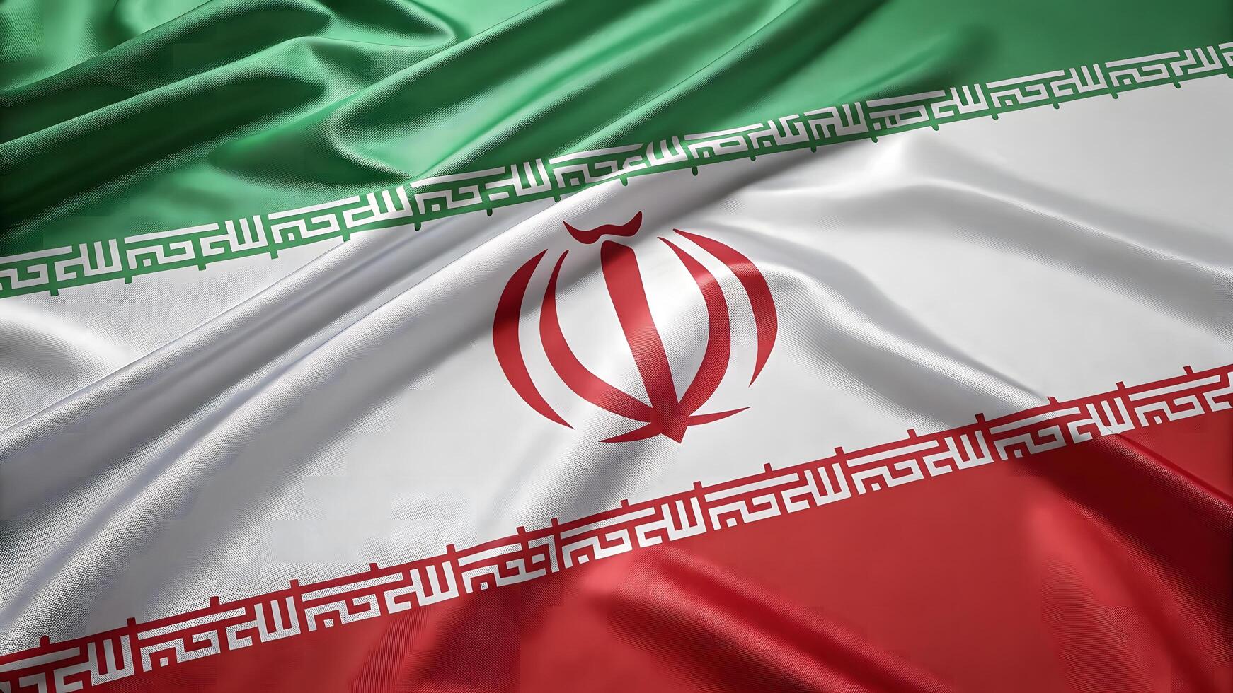 Green white and red in high detail glossy 3D fabric of the Iran flag waving proudly photo