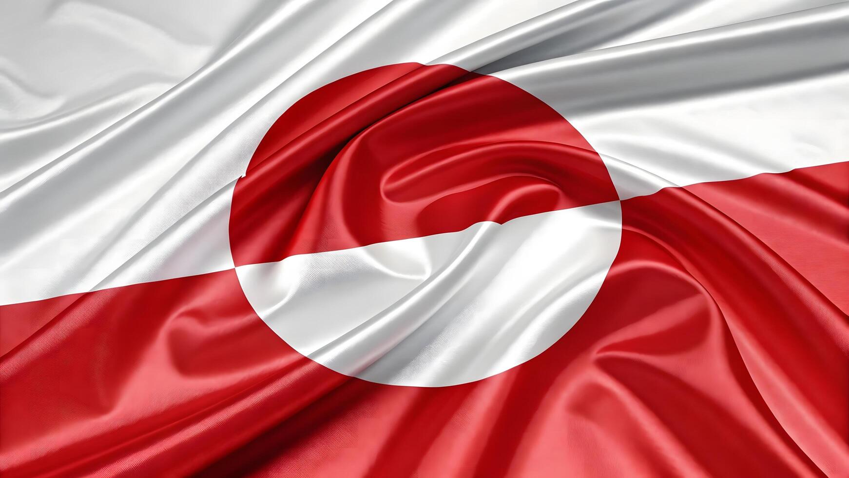Waving Greenland flag in smooth shiny fabric red and white in high quality 3D photo