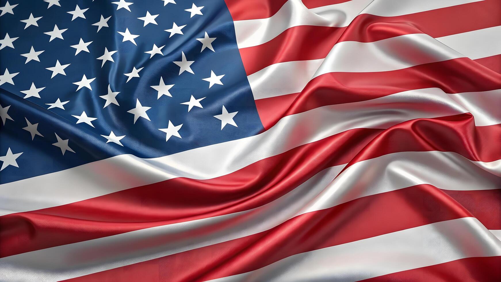 Waving American flag in smooth shiny fabric red white and blue in high quality 3D photo