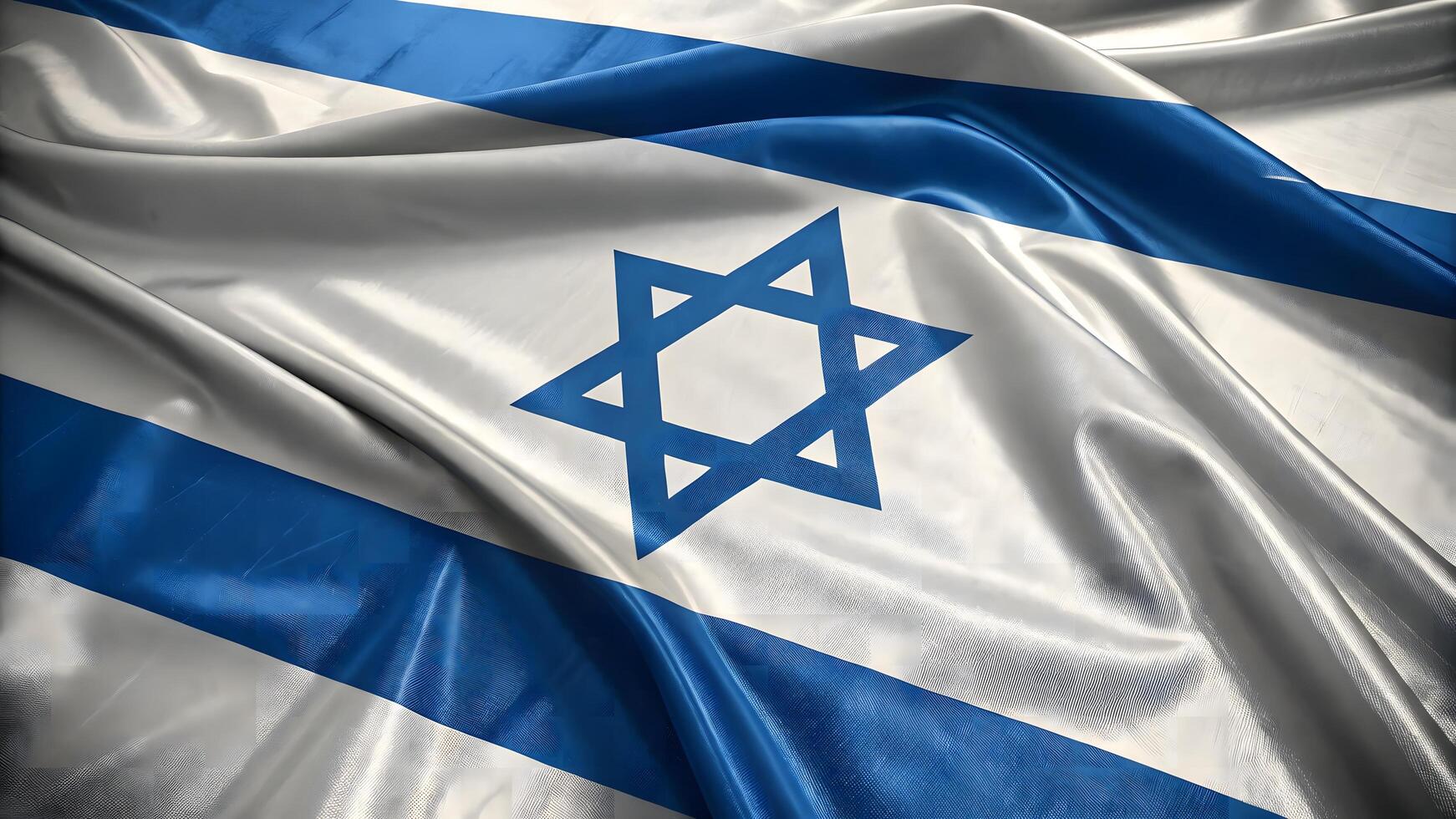 Glossy fabric texture Israel flag waving realistic 3D render national symbol patriotic representation blue white Star of David smooth textile vibrant colors national pride unity photo