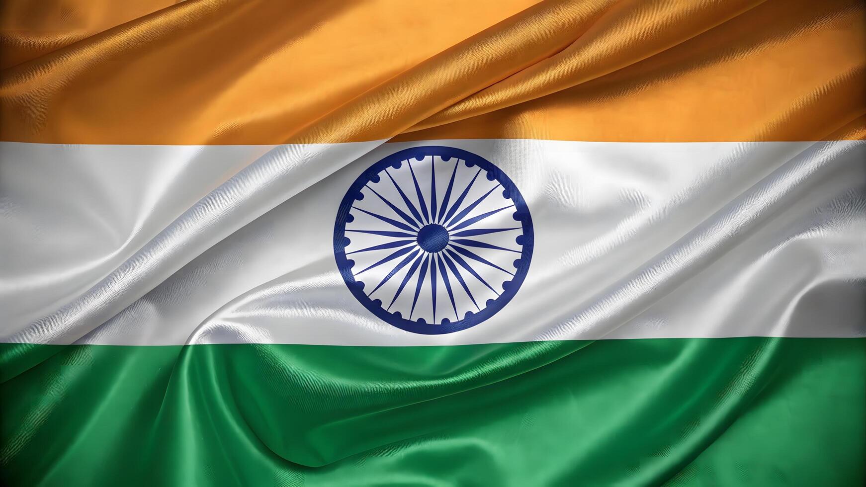 Waving India flag in smooth shiny fabric saffron white and green with Ashoka Chakra in high quality 3D photo