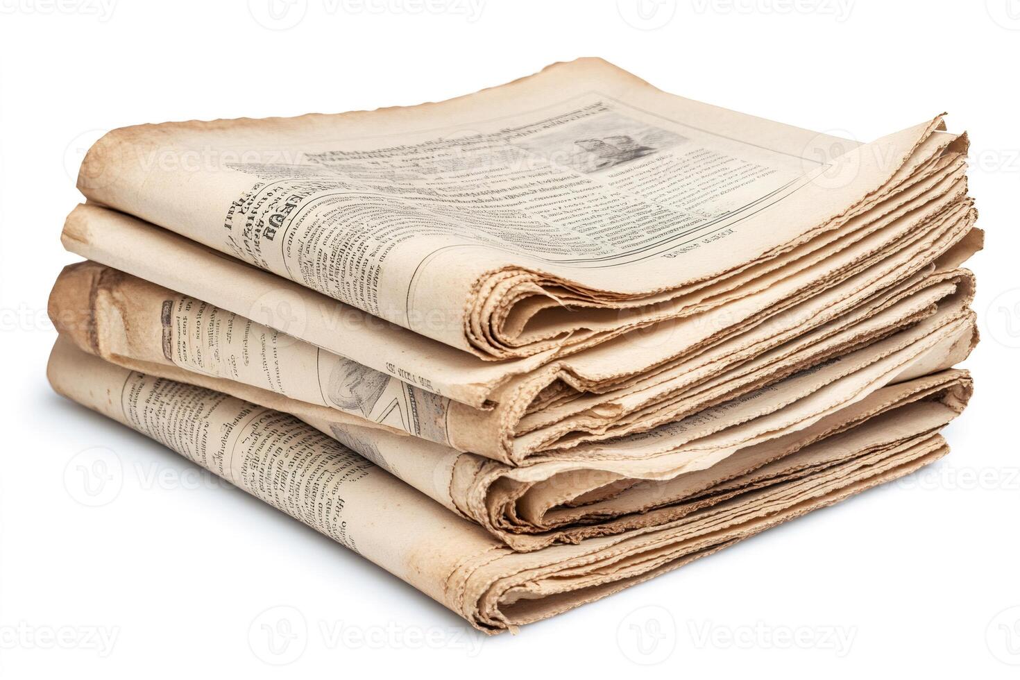 Stack of vintage newspapers creating an information overload photo