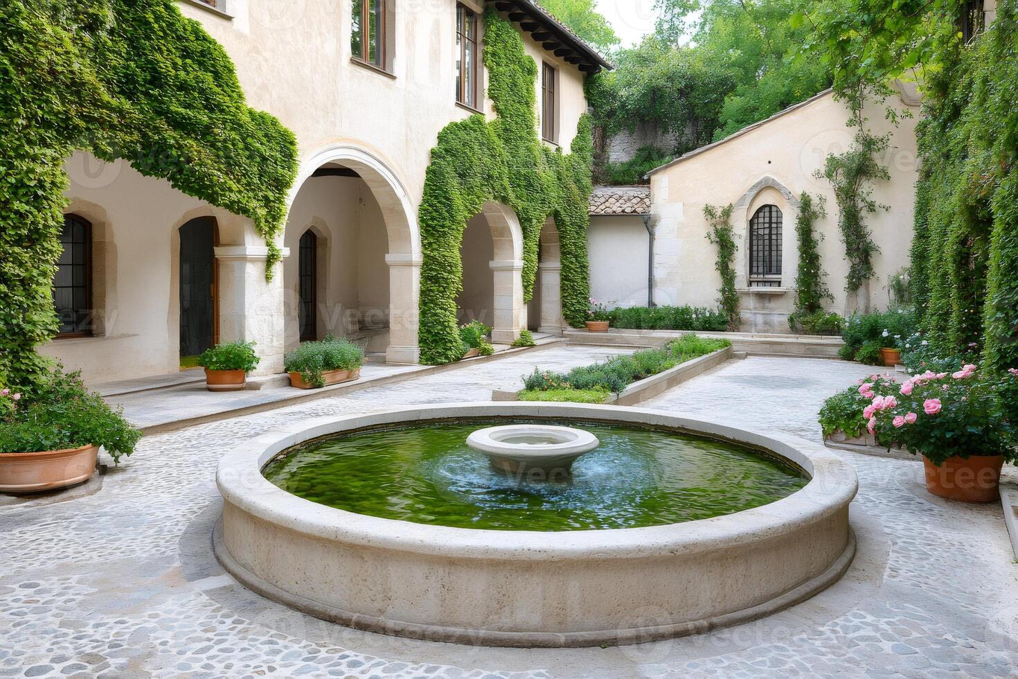 Fountain decorating the cloister of Bramante in Rome photo