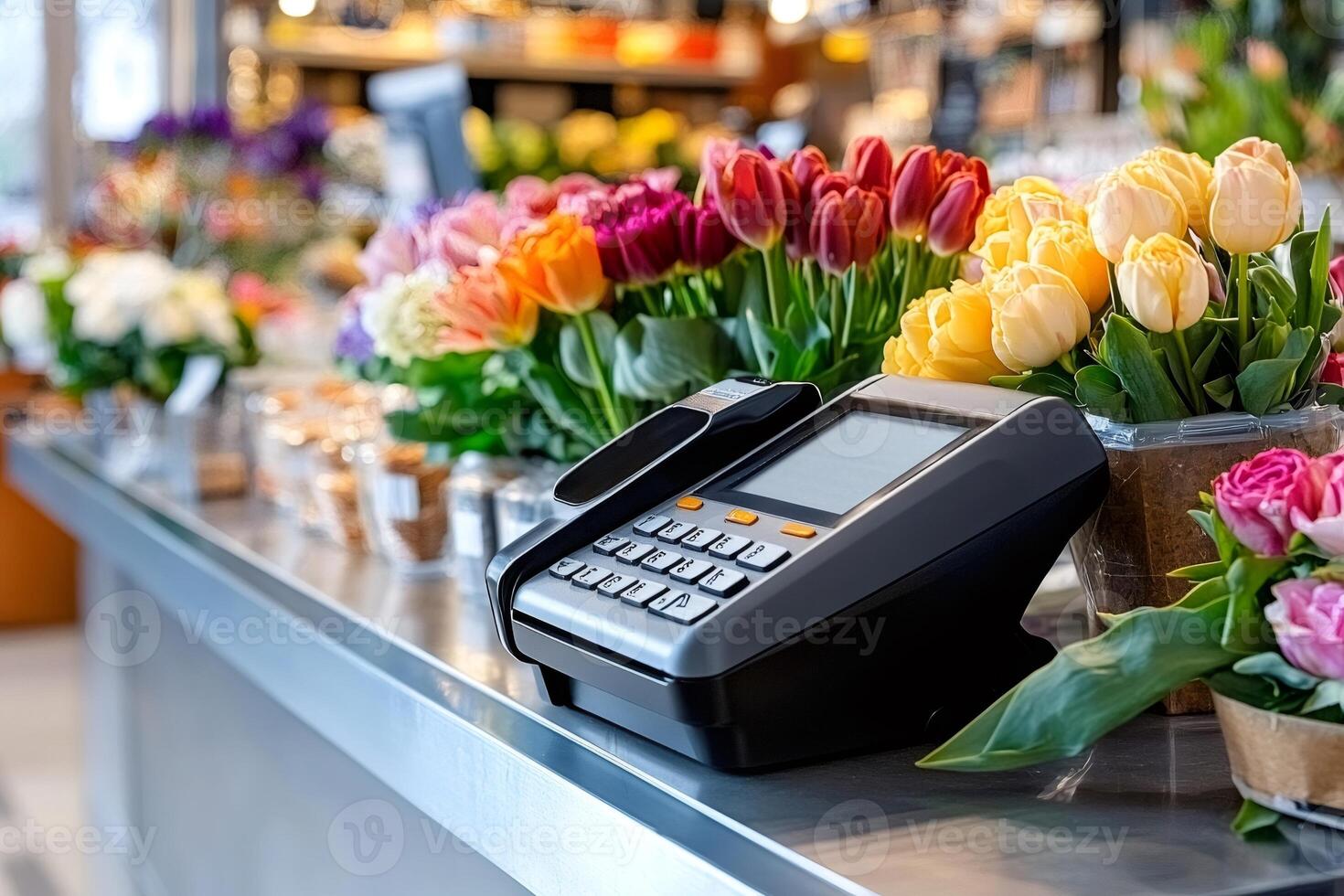 Pos terminal waiting for clients in flower shop photo