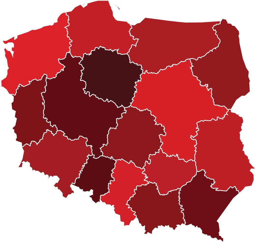 Poland Maps with Red Monochrome Color for District Borders Europe Country vector