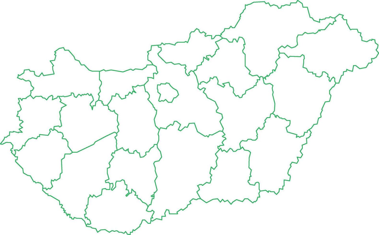Green Outline Hungary Map with District Borders Europe Country vector