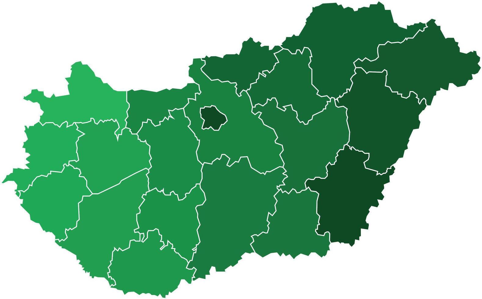 Hungary Maps with Green Monochrome Color for District Borders Europe Country vector