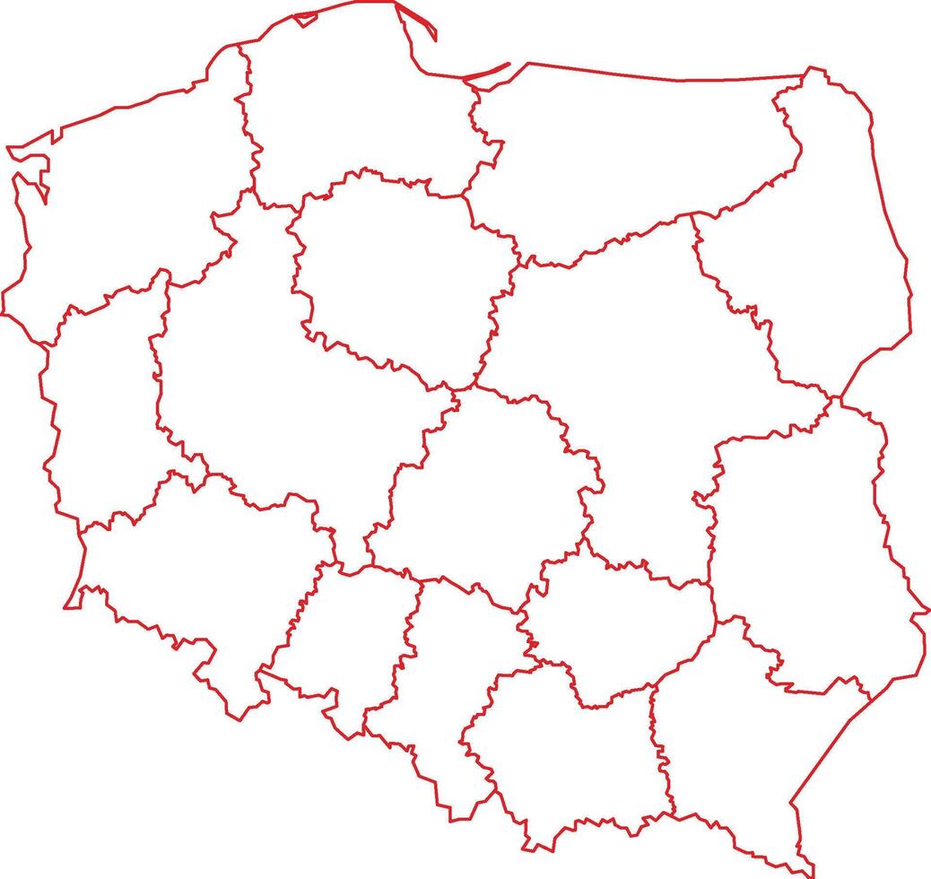 Red Outline Poland Map with District Borders Europe Country vector