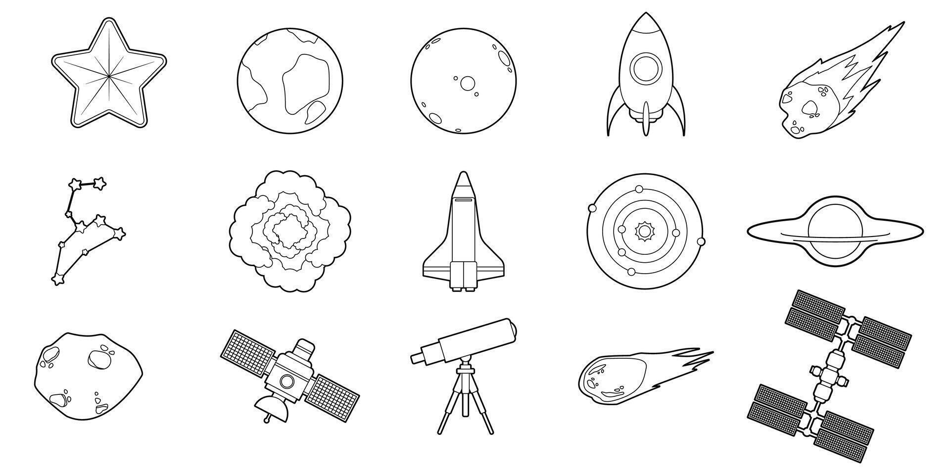 Galaxy Objects Doodle Set Illustration vector