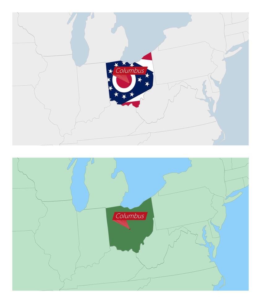 Ohio map with pin of country capital. Two types of Ohio map with neighboring countries. vector