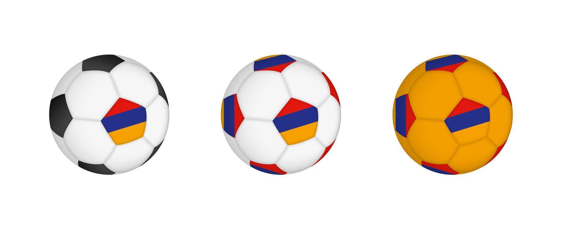 Collection football ball with the Armenia flag. Soccer equipment mockup with flag in three distinct configurations. vector