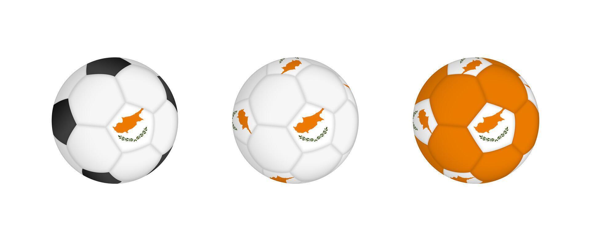 Collection football ball with the Cyprus flag. Soccer equipment mockup with flag in three distinct configurations. vector