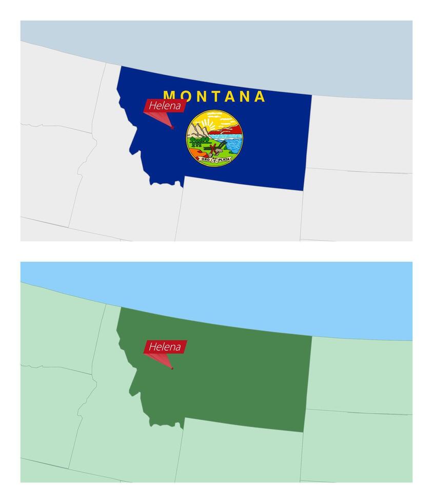 Montana map with pin of country capital. Two types of Montana map with neighboring countries. vector