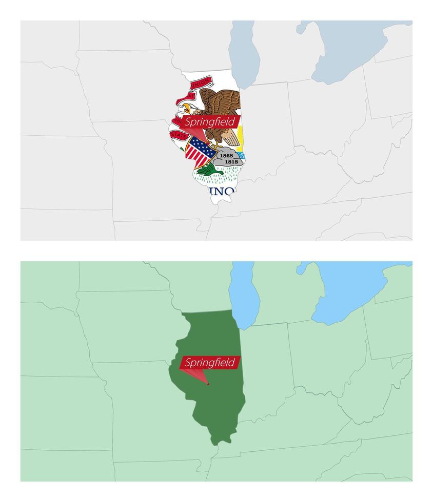 Illinois map with pin of country capital. Two types of Illinois map with neighboring countries. vector