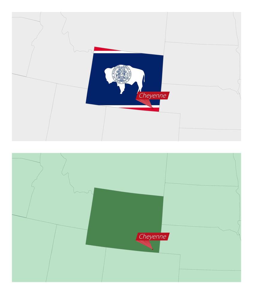 Wyoming map with pin of country capital. Two types of Wyoming map with neighboring countries. vector