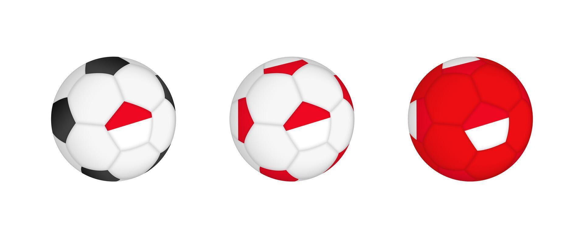 Collection football ball with the Monaco flag. Soccer equipment mockup with flag in three distinct configurations. vector
