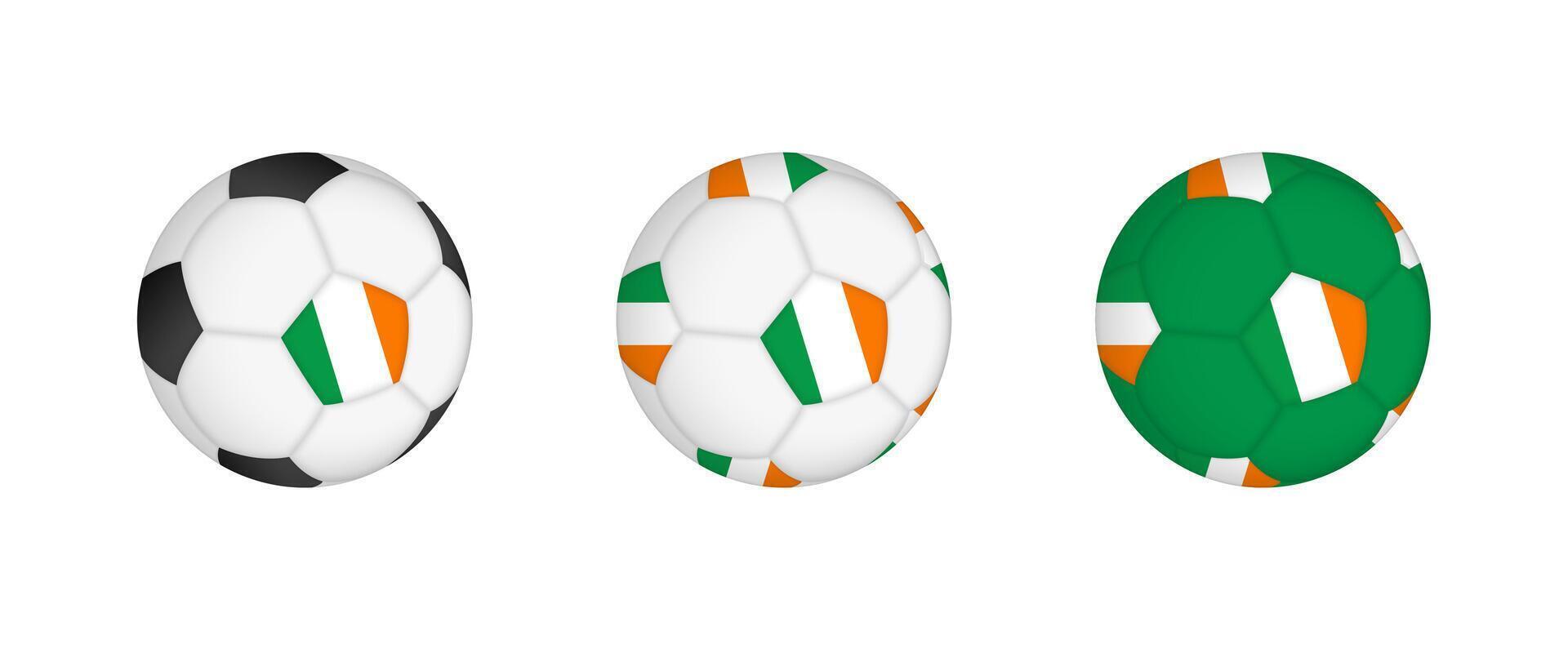Collection football ball with the Ireland flag. Soccer equipment mockup with flag in three distinct configurations. vector