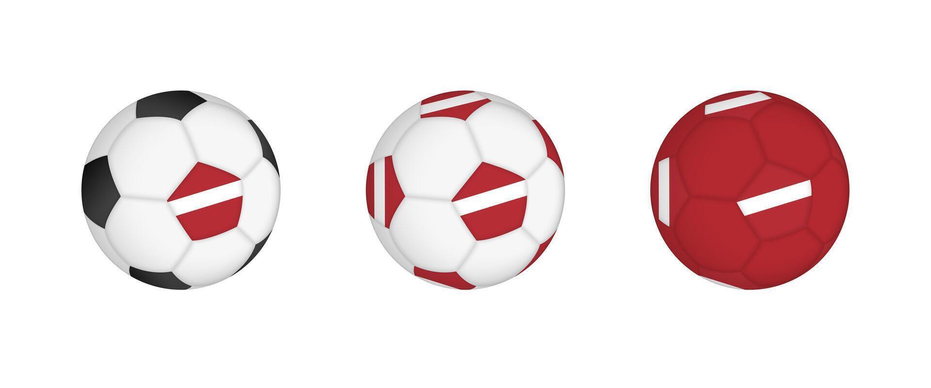 Collection football ball with the Latvia flag. Soccer equipment mockup with flag in three distinct configurations. vector