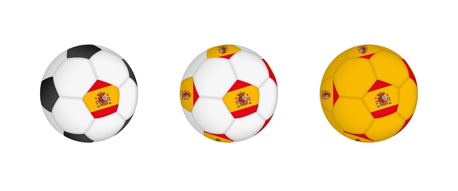 Collection football ball with the Spain flag. Soccer equipment mockup with flag in three distinct configurations. vector