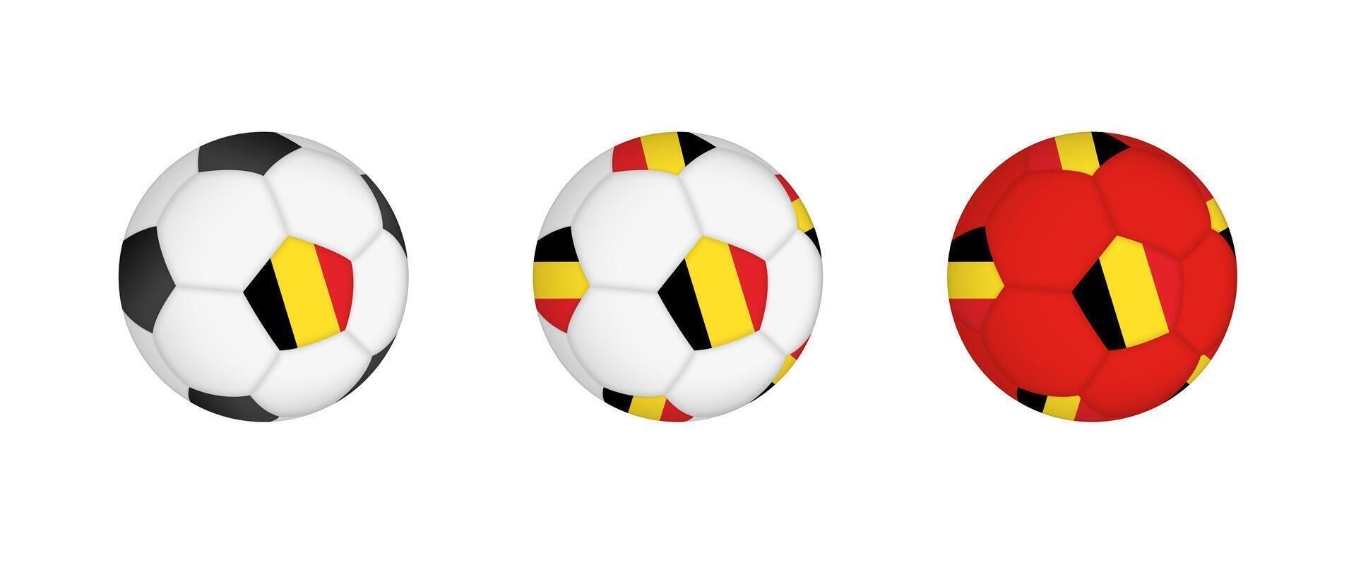Collection football ball with the Belgium flag. Soccer equipment mockup with flag in three distinct configurations. vector