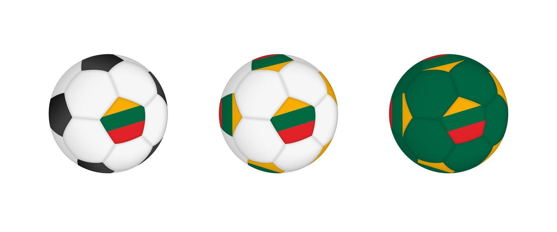 Collection football ball with the Lithuania flag. Soccer equipment mockup with flag in three distinct configurations. vector