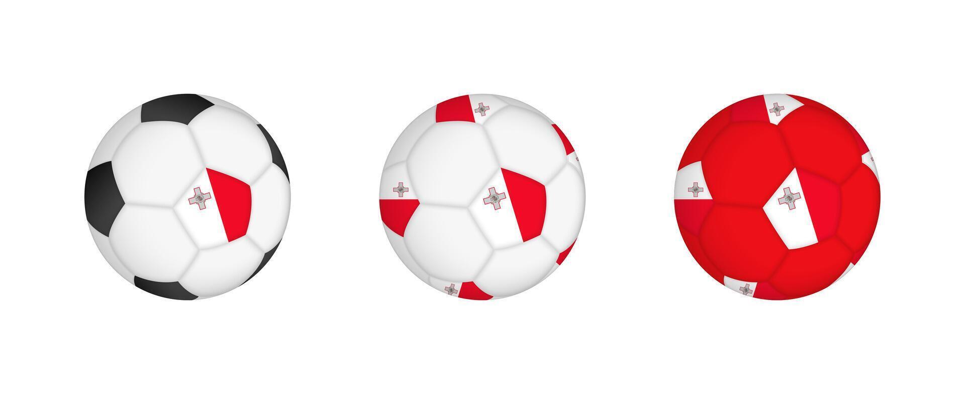 Collection football ball with the Malta flag. Soccer equipment mockup with flag in three distinct configurations. vector
