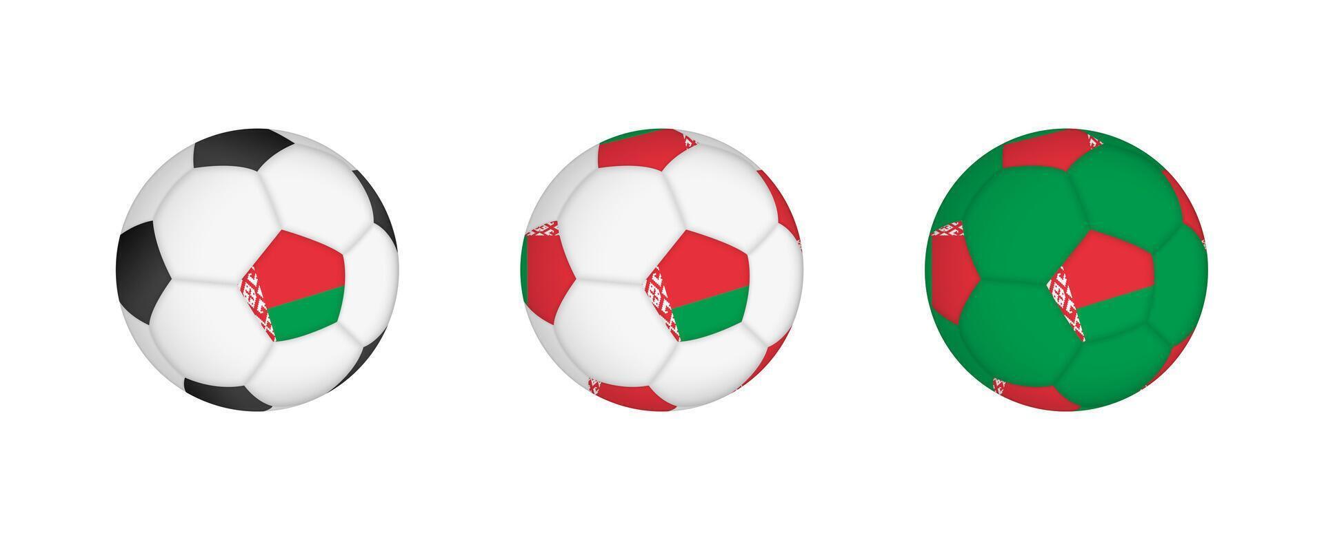 Collection football ball with the Belarus flag. Soccer equipment mockup with flag in three distinct configurations. vector