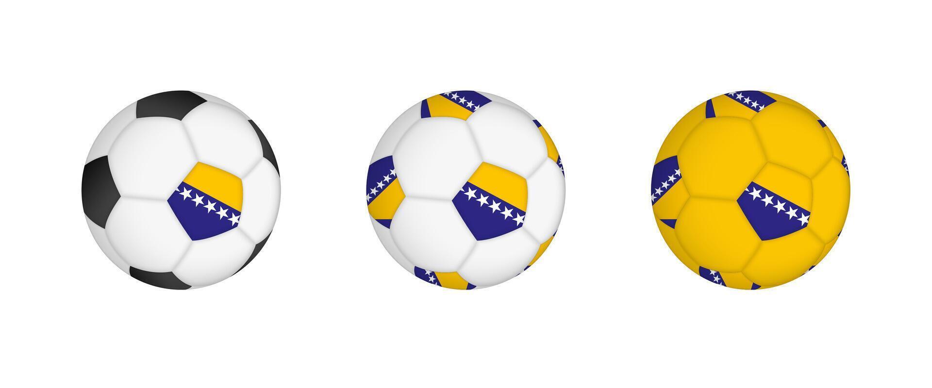 Collection football ball with the Bosnia and Herzegovina flag. Soccer equipment mockup with flag in three distinct configurations. vector