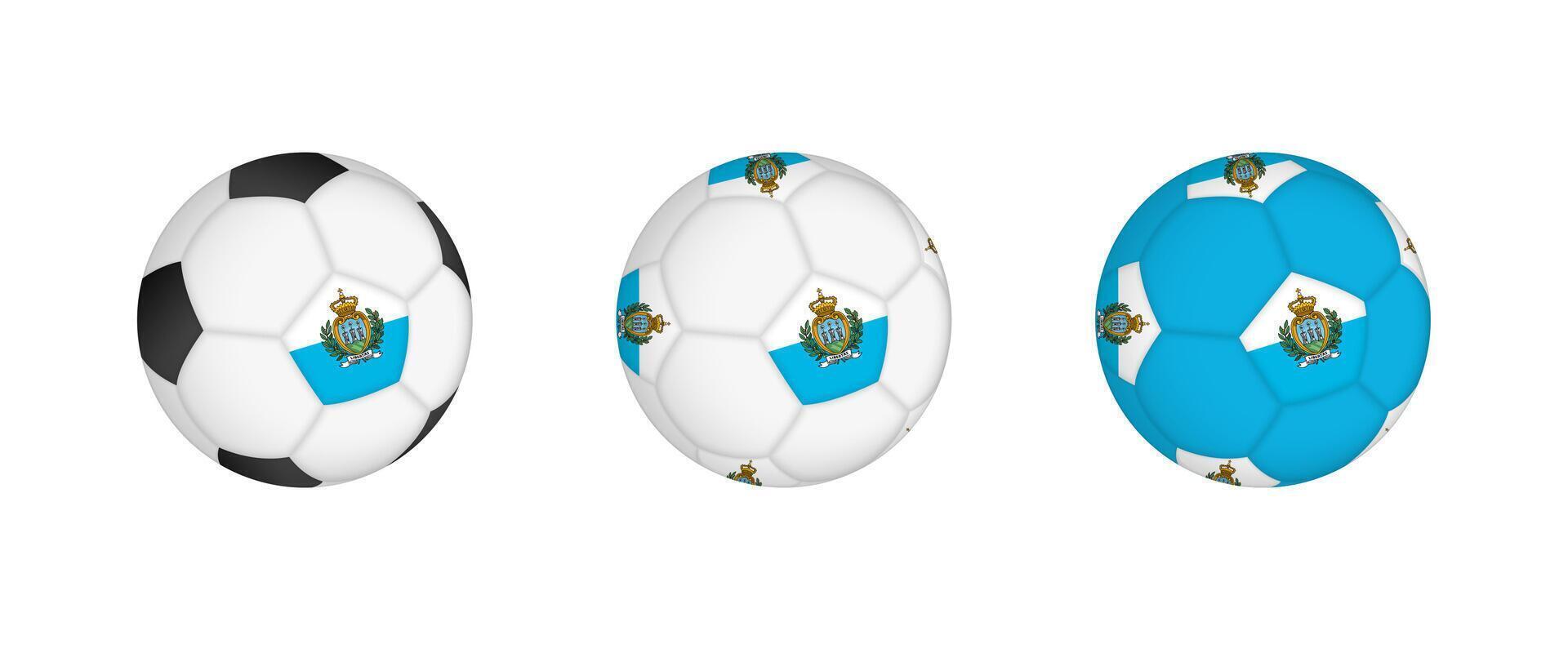 Collection football ball with the San Marino flag. Soccer equipment mockup with flag in three distinct configurations. vector