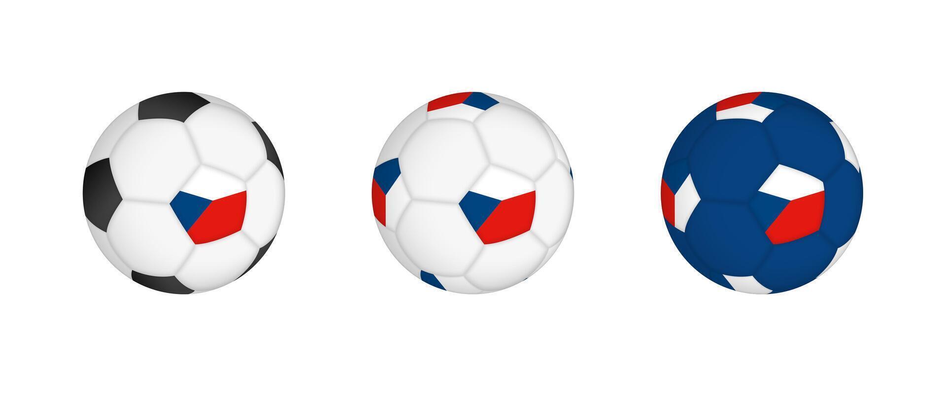 Collection football ball with the Czech Republic flag. Soccer equipment mockup with flag in three distinct configurations. vector