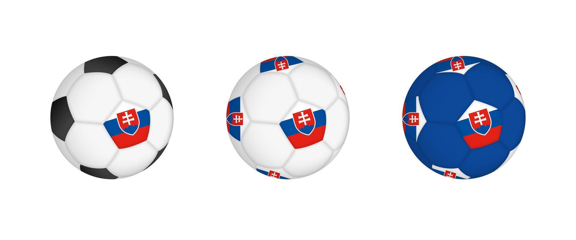 Collection football ball with the Slovakia flag. Soccer equipment mockup with flag in three distinct configurations. vector