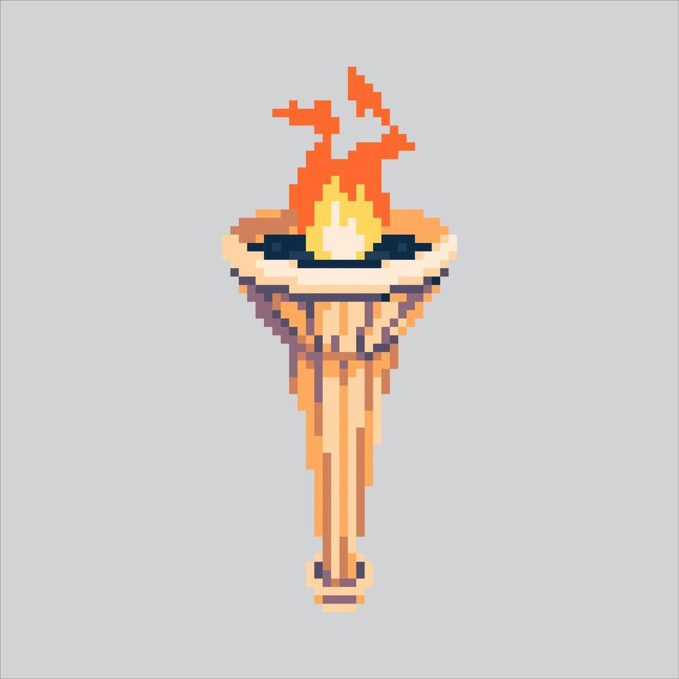 Roman Greek Torch Fire Icon pixelated for the pixel art game and icon for website and game. old school retro. vector