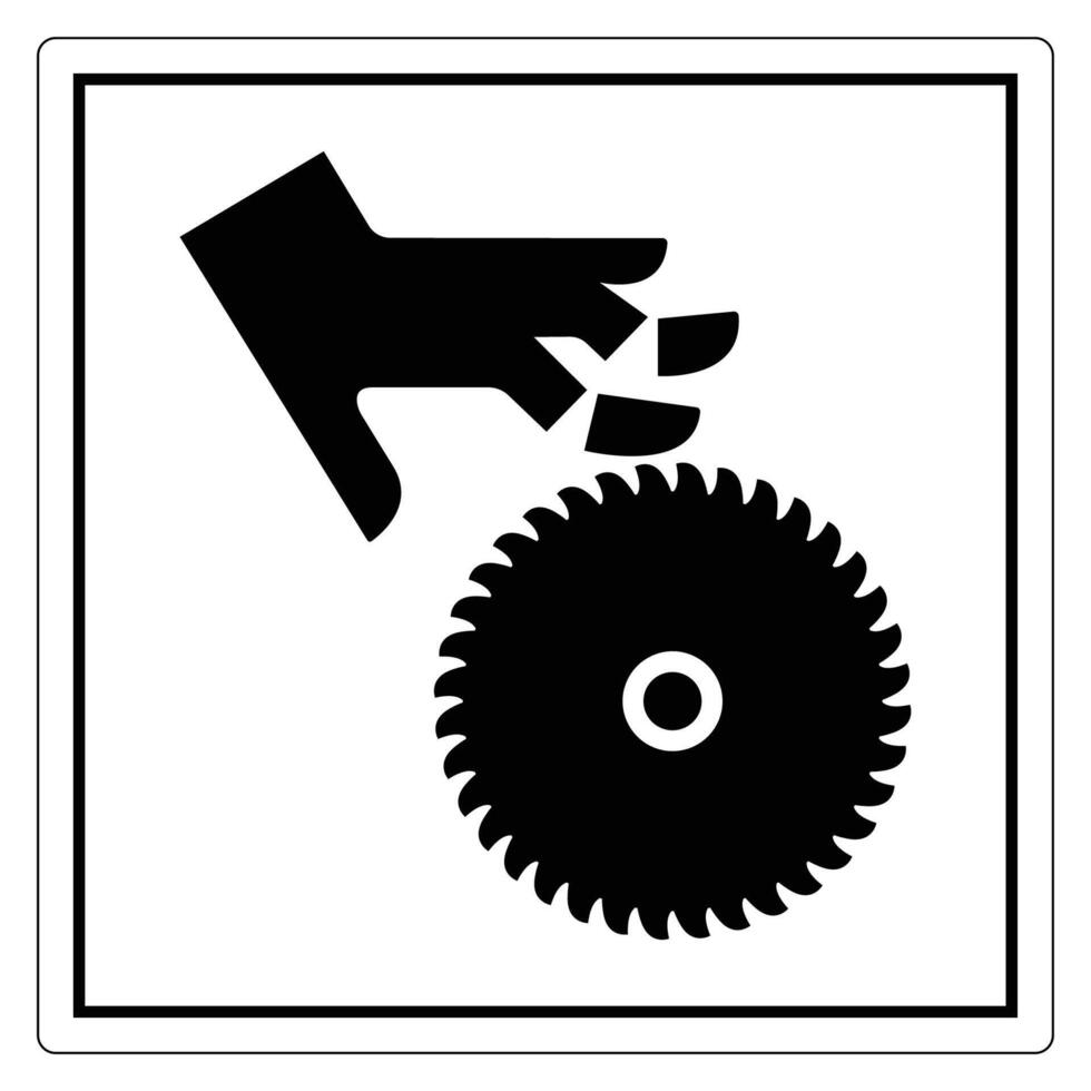 Hand Reaching Toward Circular Saw Blade Warning Sign for Safety Precautions vector