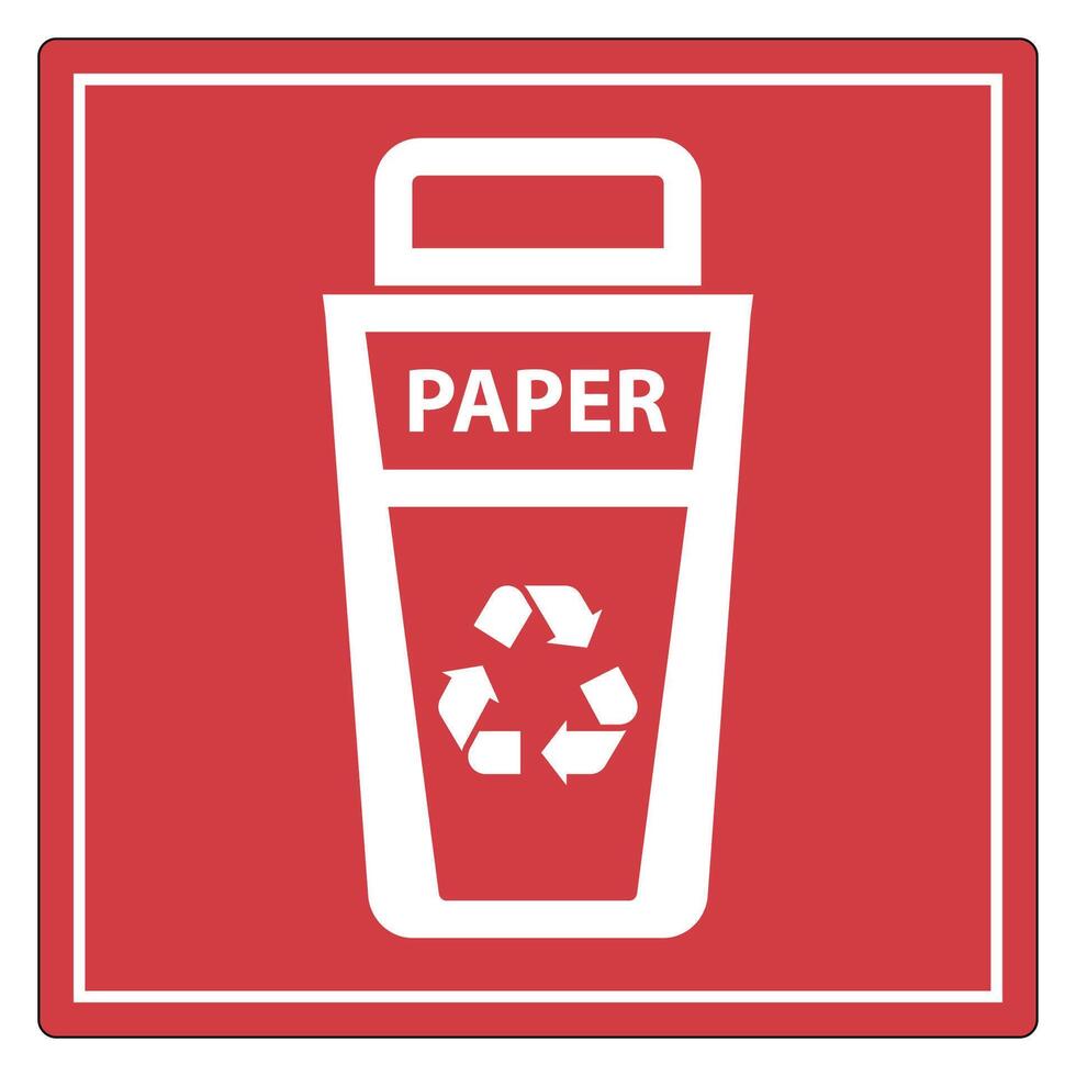 Paper Recycling Bin Icon on Red Background for Environmental Awareness Campaigns vector