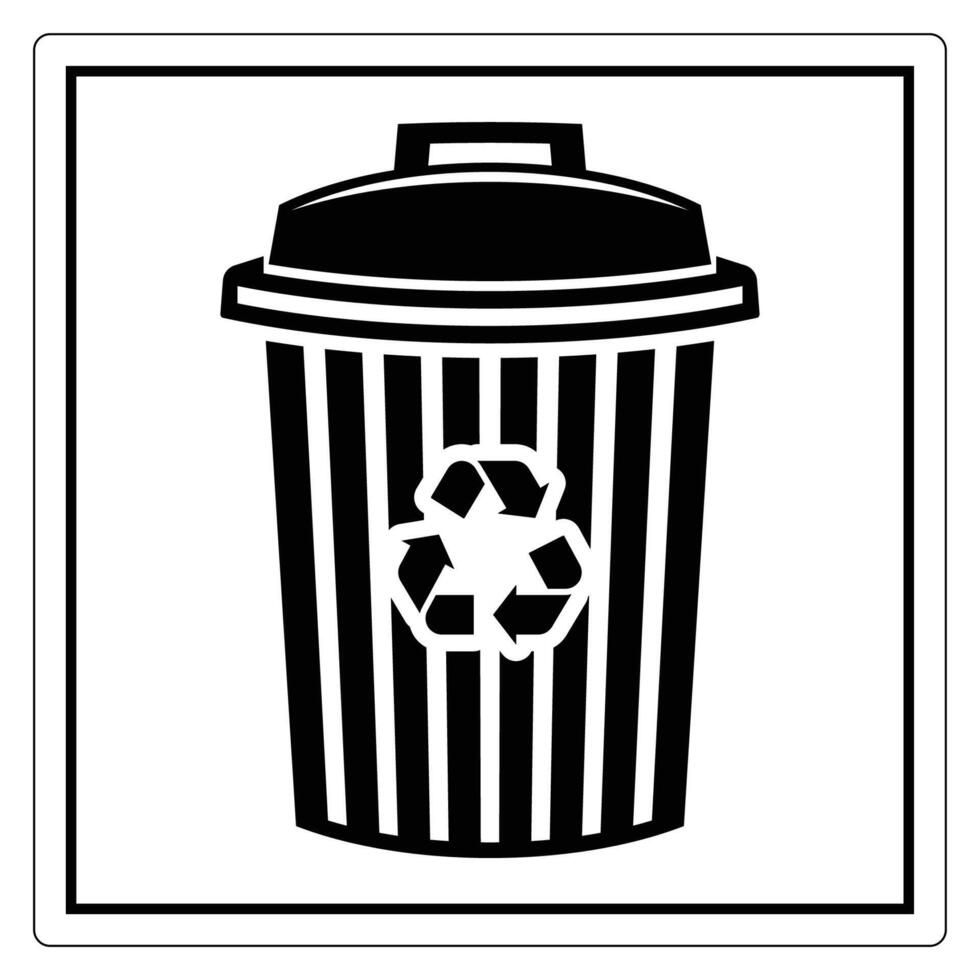 Black and White Recycling Bin Icon with Recycle Symbol for Environmental Awareness vector