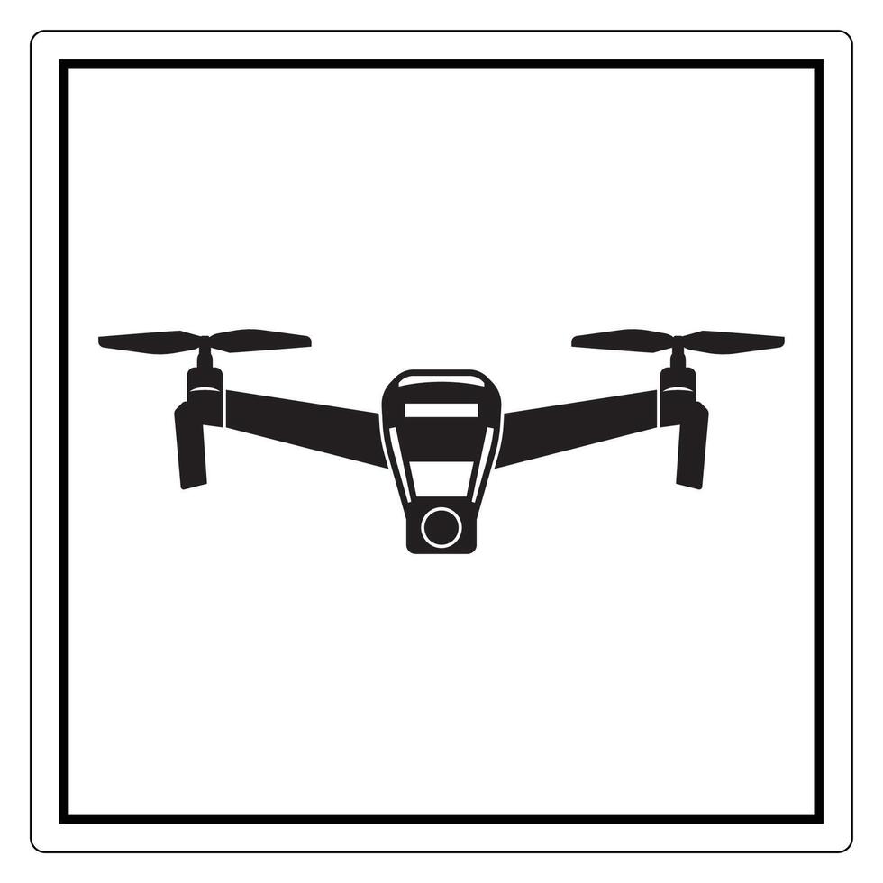 Black silhouette of a drone with four propellers and front view on white background vector