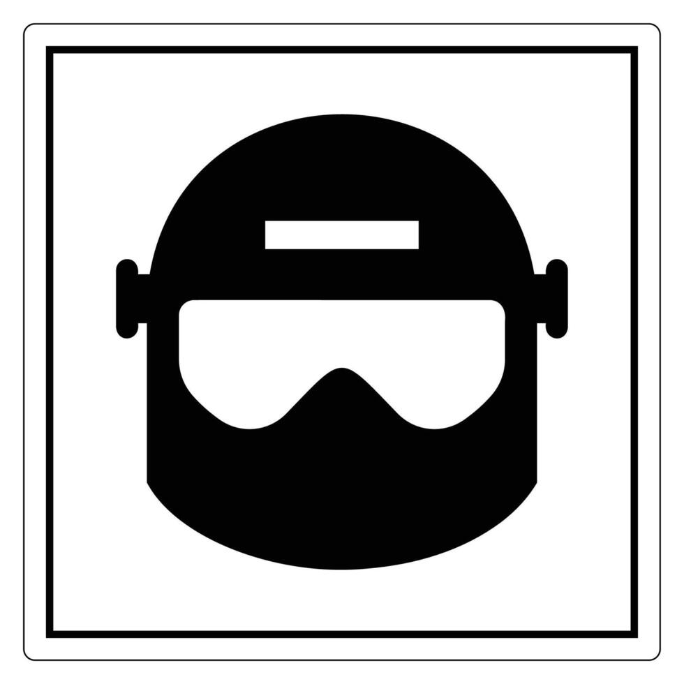 Simple Black Icon of a Protective Helmet and Face Shield in Square Format vector