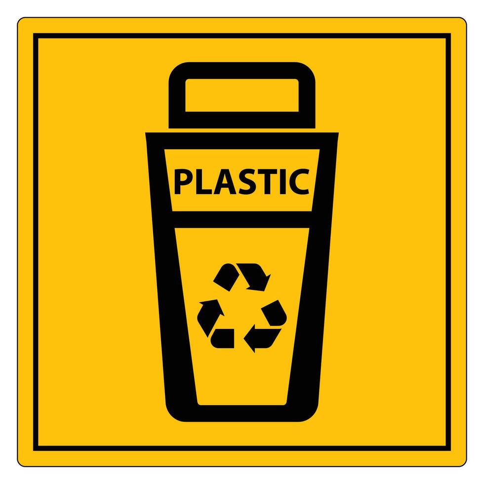 Plastic Recycling Bin Icon on Yellow Background for Environmental Awareness vector
