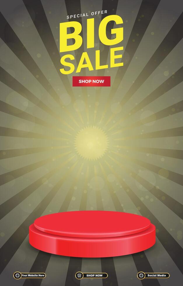 special offer big sale discount portait template banner with blank space 3d podium for social media post product sale with abstract gradient yellow background design vector