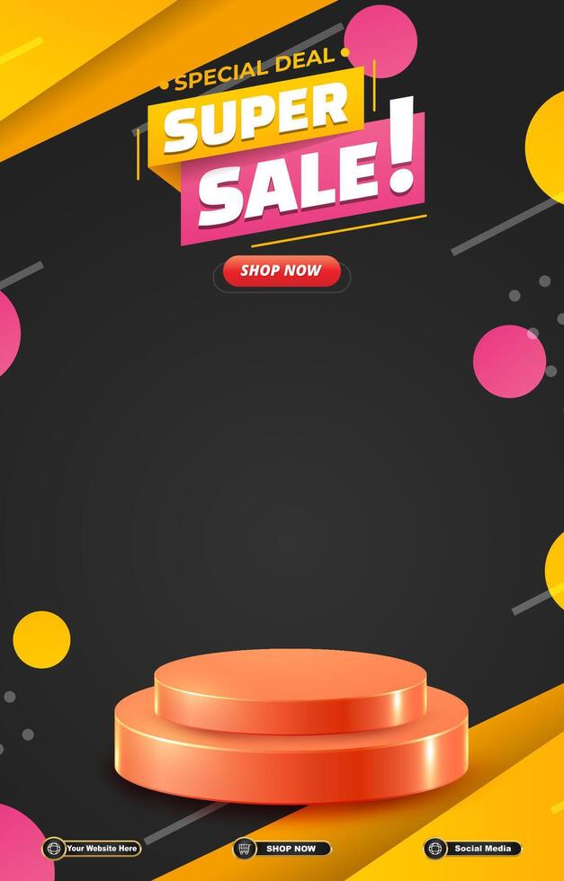 super discount sale template banner with 3d podium for sale with abstract background vector