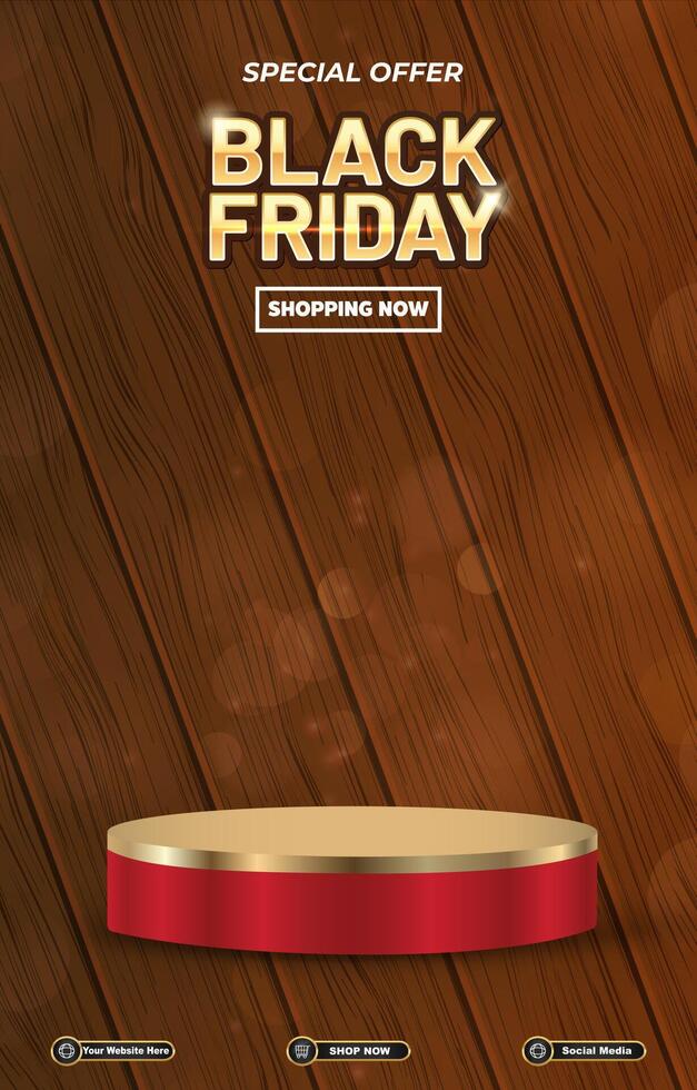 special offer black friday sale discount portait template banner with blank space 3d podium for social media feed product sale with abstract gradient brown background design vector