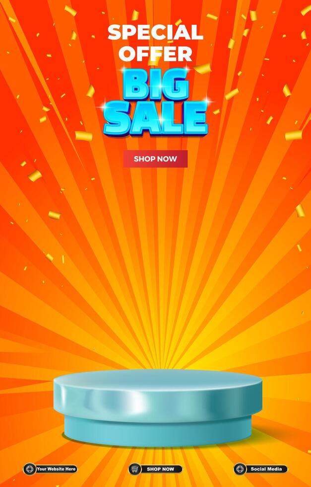special offer big sale discount portait template banner with blank space 3d podium for social media post product sale with abstract gradient background design vector