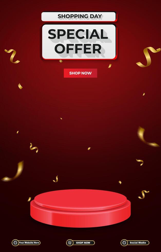 special offer sale discount portait template banner with blank space 3d podium for social media post product sale with abstract red background design vector