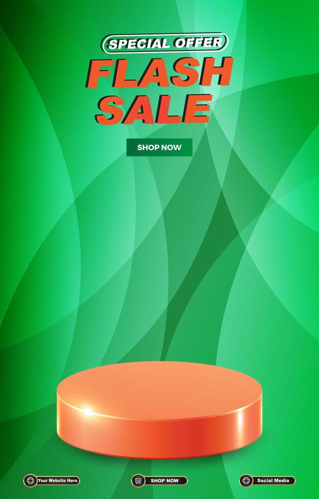 special offer flash sale discount portait template banner with blank space 3d podium for social media post product sale with abstract gradient green background design vector