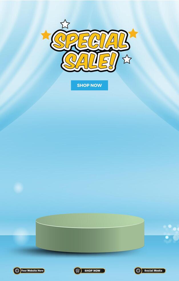 special sale discount portait template banner with blank space 3d podium for social media post product sale with gradient blue background vector